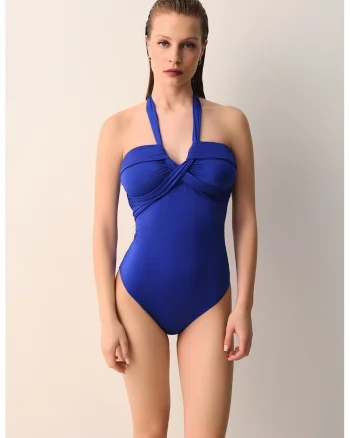 Costum de baie intreg cu decolteu halter Martha, Albastru royal