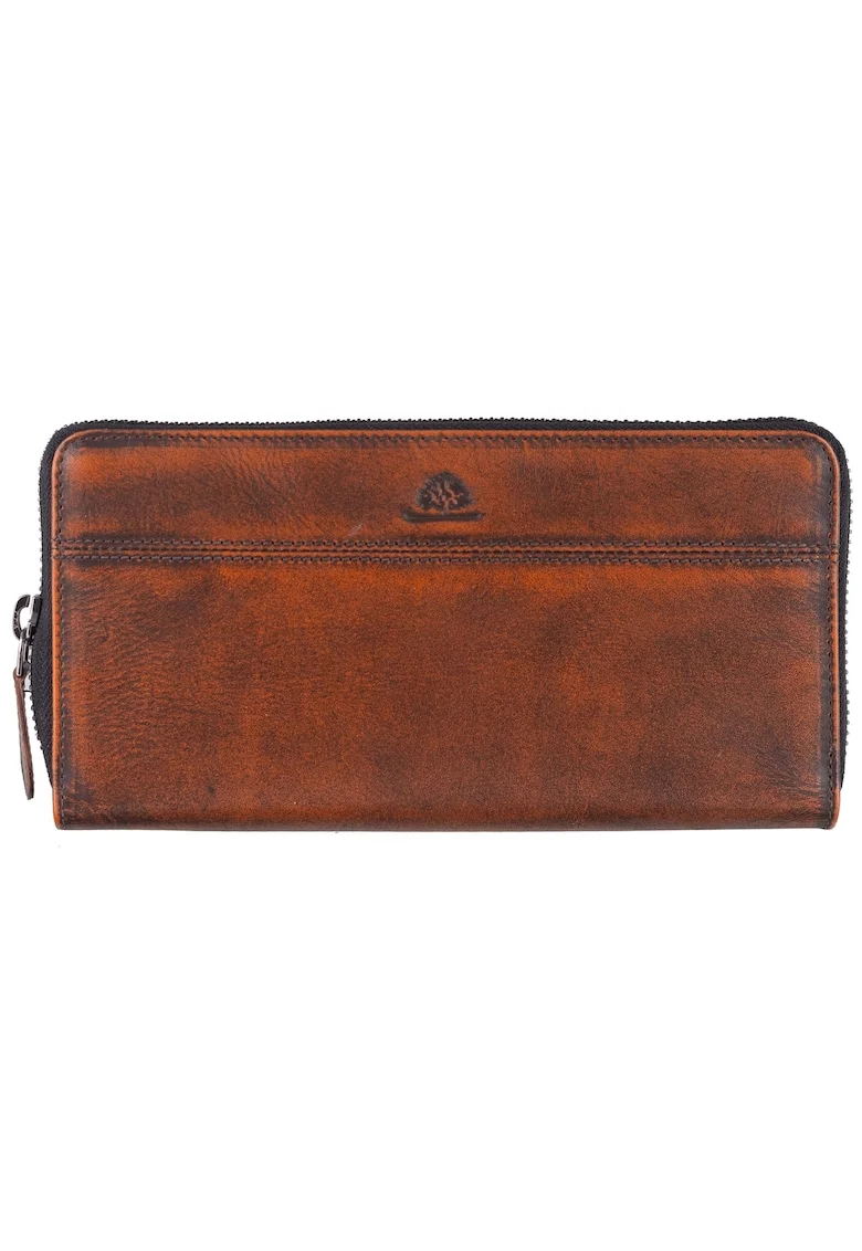 Portofel dama piele naturala 19.5 x 10.5 x 2.5 cm, Destressed,, Coniac