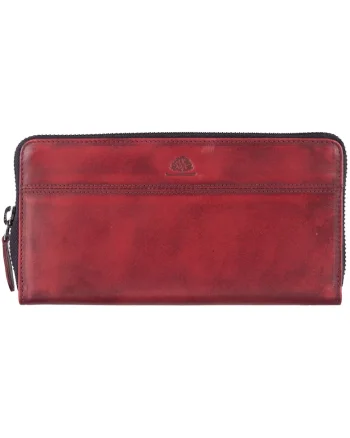 Portofel dama piele naturala 19.5 x 10.5 x 2.5 cm, Destressed,, Rosu