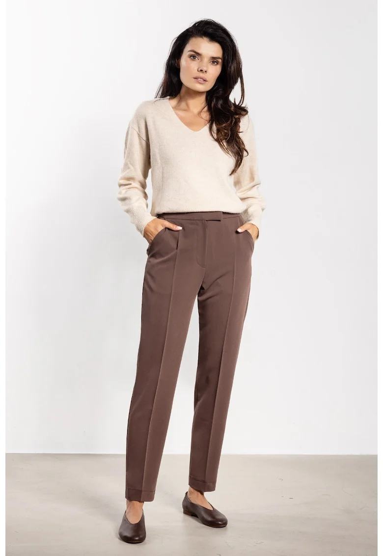 Pantaloni tigareta de dama cu dunga – croiala clasica eleganta A746, Maro