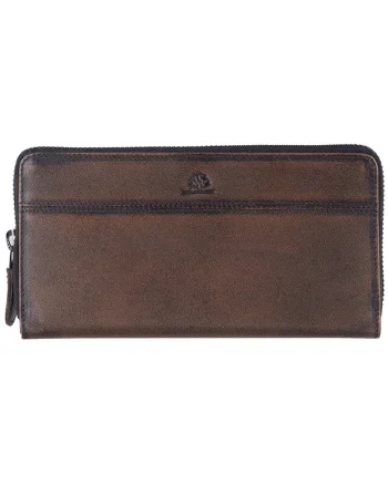 Portofel dama piele naturala 19.5 x 10.5 x 2.5 cm, Destressed,, Maro