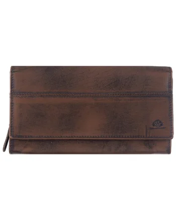 Portofel dama piele naturala 18.5 x 11.0 x 3.5 cm, Destressed,, Maro