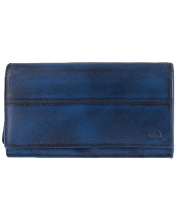 Portofel dama piele naturala 18.5 x 11.0 x 3.5 cm, Destressed,, Bleumarin