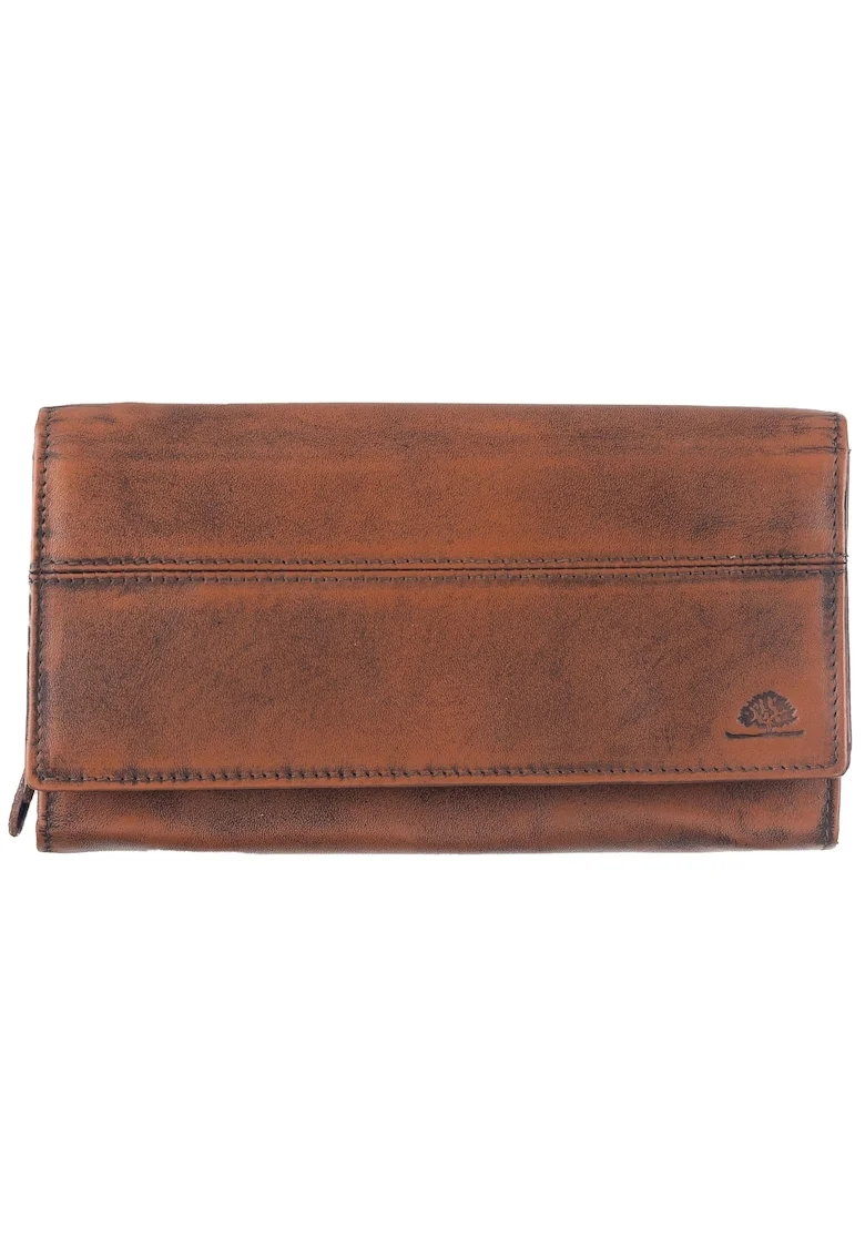 Portofel dama piele naturala 18.5 x 11.0 x 3.5 cm, Destressed,, Coniac