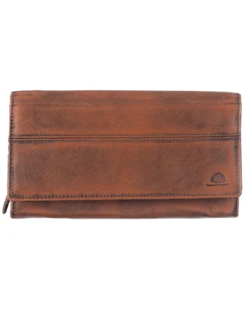 Portofel dama piele naturala 18.5 x 11.0 x 3.5 cm, Destressed,, Coniac