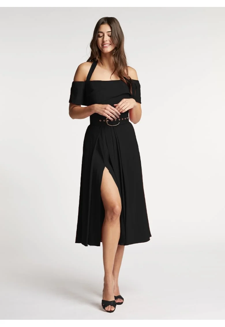 Rochie cocktail midi cu decolteu cu bretele dupa gat Chimera, Negru