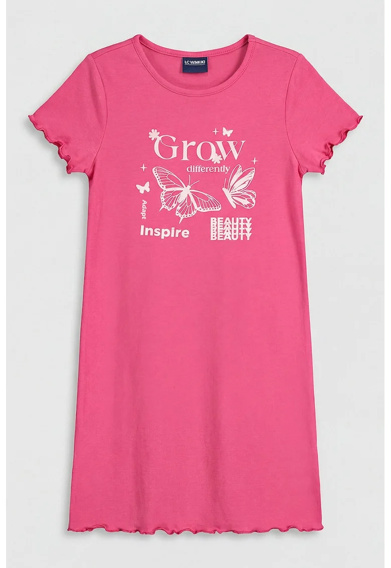 Rochie-tricou cu terminatii valurite, Roz