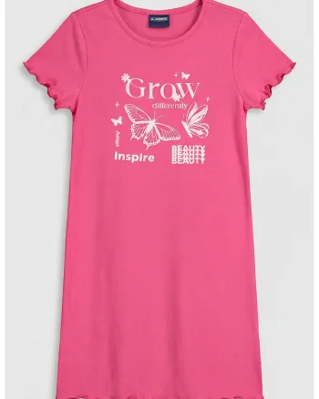Rochie-tricou cu terminatii valurite, Roz