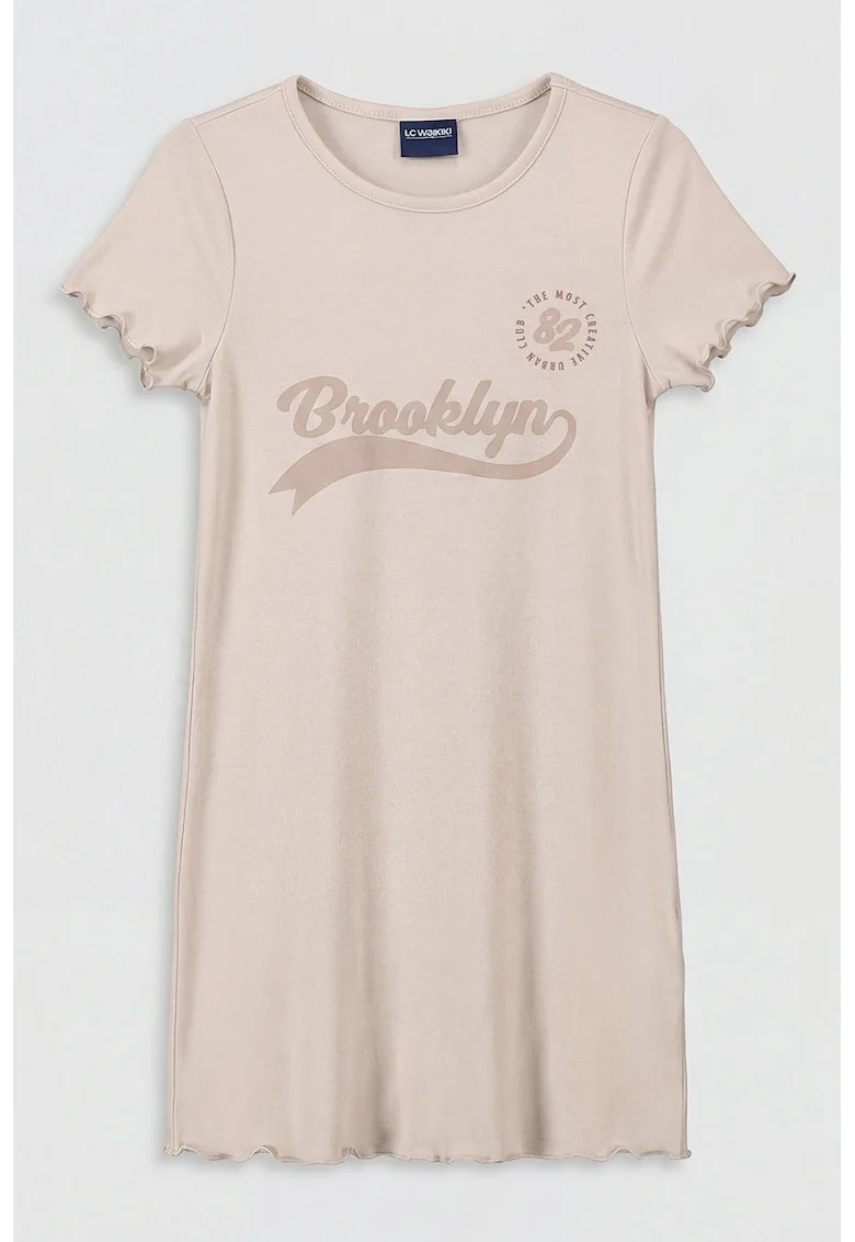 Rochie-tricou cu terminatii valurite, Bej deschis
