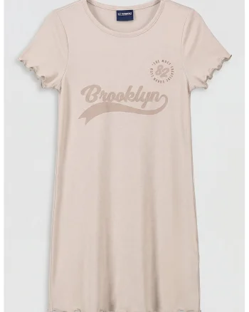 Rochie-tricou cu terminatii valurite, Bej deschis