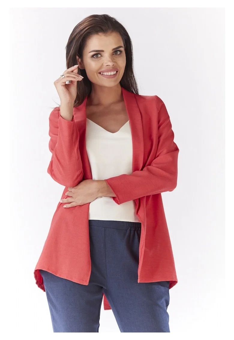 Sacou Lejer De Dama Cu Guler Sal,  Roz, Design Minimalist Modern, Material Premium Poliester Si In, Maneci Lungi, Croiala Relaxata Ideala Pentru Completarea Tinutelor De Vara, Sacou Elegant Si Versatila, Stil Casual-Chic, Lux, Roz