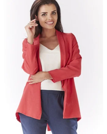 Sacou Lejer De Dama Cu Guler Sal,  Roz, Design Minimalist Modern, Material Premium Poliester Si In, Maneci Lungi, Croiala Relaxata Ideala Pentru Completarea Tinutelor De Vara, Sacou Elegant Si Versatila, Stil Casual-Chic, Lux, Roz