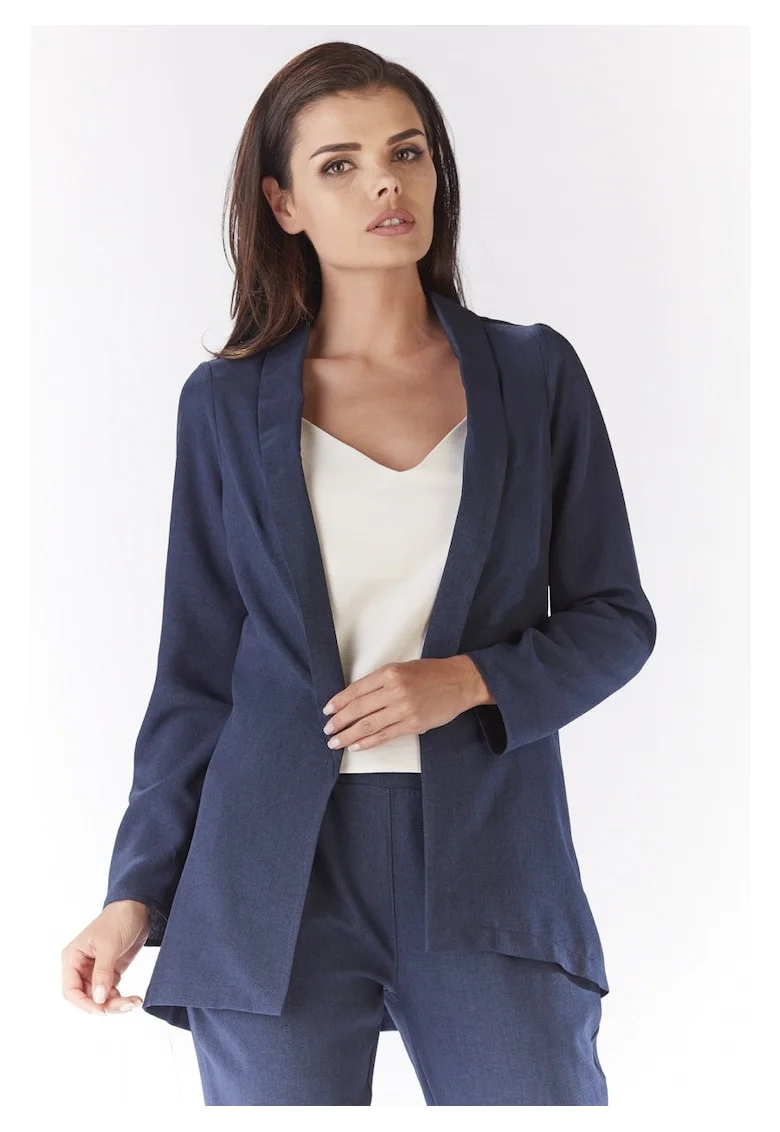 Sacou Lejer De Dama Cu Guler Sal,  Bleumarin, Design Minimalist Modern, Albastru inchis