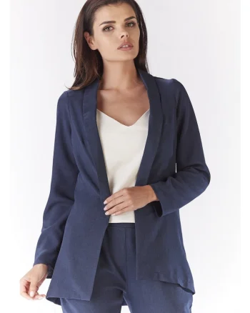 Sacou Lejer De Dama Cu Guler Sal,  Bleumarin, Design Minimalist Modern, Albastru inchis