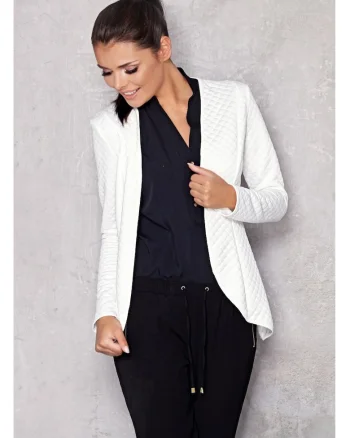 Sacou Cambrat De Dama,  Alb, Textura Matlasata, Material Jerseu Premium, Design Modern Ce Accentueaza Talia, Inchidere Discreta Cu Mos Si Baba, Stil Casual-Elegant, Jacheta Versatila Office, Haine Dama Deosebite, Lux, Alb