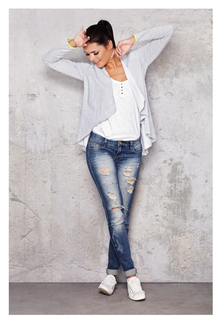 Sacou Tip Cardigan Casual Lejer De Dama Fara Inchidere,  Gri Deschis, Design Minimalist, Material Premium Din Bumbac Si Elastan, Maneci Lungi, Croiala Confortabila Ce Ofera Libertate De Miscare, Tinuta Practica De Zi Casual De Lux, Gri