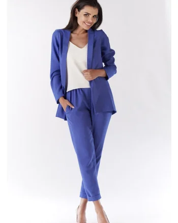 Sacou Lejer De Dama Cu Guler Sal,  Marimea L, Albastru Royal, Design Minimalist Modern, Material Premium Poliester Si In, Maneci Lungi, Croiala Relaxata Ideala Pentru Completarea Tinutelor De Vara, Sacou Elegant Versatila, Stil Casual, Lux