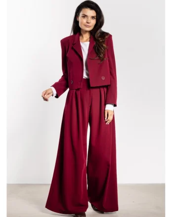 Sacou Elegant Scurt De Dama,  Visiniu Burgund, Design Modern Cu Doua Randuri De Nasturi, Material Premium Cu Viscoza, Croiala Lejera Supradimensionata Confortabila Si Foarte Versatila, Jacheta Casual De Lux Pentru Toamna Si Iarna, Rosu