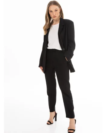 Sacou Casual Elegant De Dama,  Negru, Design Clasic Minimalist, Material Premium Natural Cu In Bumbac Si Viscoza, Croiala Confortabila Prevazuta Cu Rever Si Buzunare Cu Clape, Jacheta Racoroasa Versatila Pentru Vara, Lux, Negru