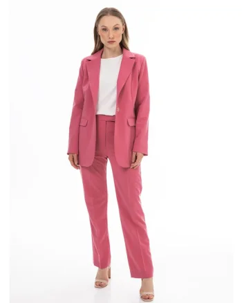 Sacou Elegant De Dama,  Zmeura, Design Clasic Atemporal, Material Premium Cu Viscoza Si Elastan, Croiala Alungita Ce Subtiaza Silueta, Rever Elegant, Buzunare Cu Clape Si Inchidere Cu Un Nasture, Haine Office Casual De Lux, Roz zmeuriu