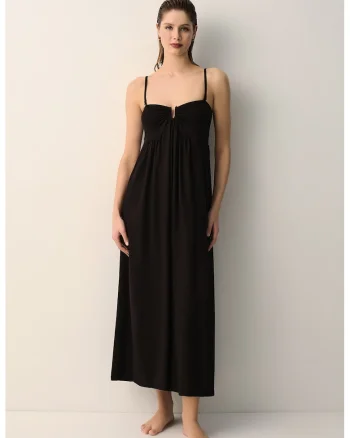 Rochie vaporoasa fara bretele pentru plaja, Negru
