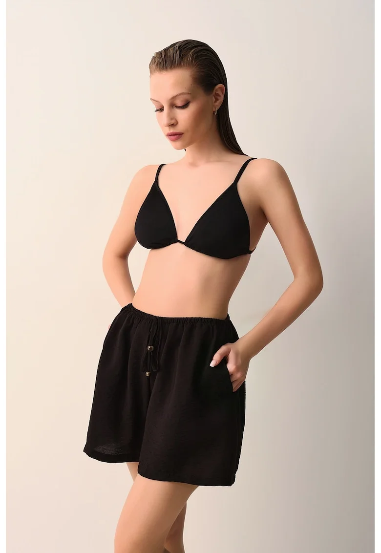 Pantaloni scurti cu talie inalta si snur de ajustare in talie Gabriel, Negru