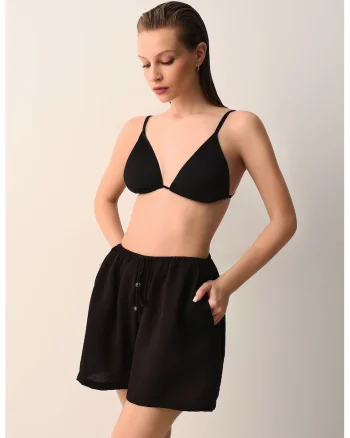 Pantaloni scurti cu talie inalta si snur de ajustare in talie Gabriel, Negru