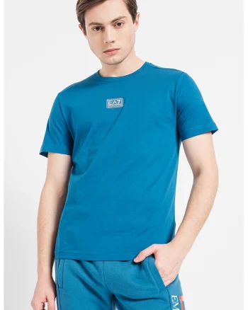 Tricou de bumbac cu aplicatie logo, Albastru