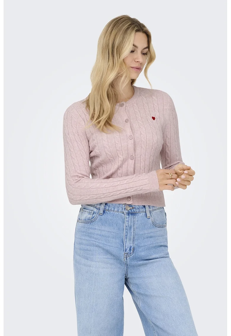 Cardigan cu detaliu inima si nasturi, Roz pastel
