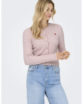 Cardigan cu detaliu inima si nasturi, Roz pastel