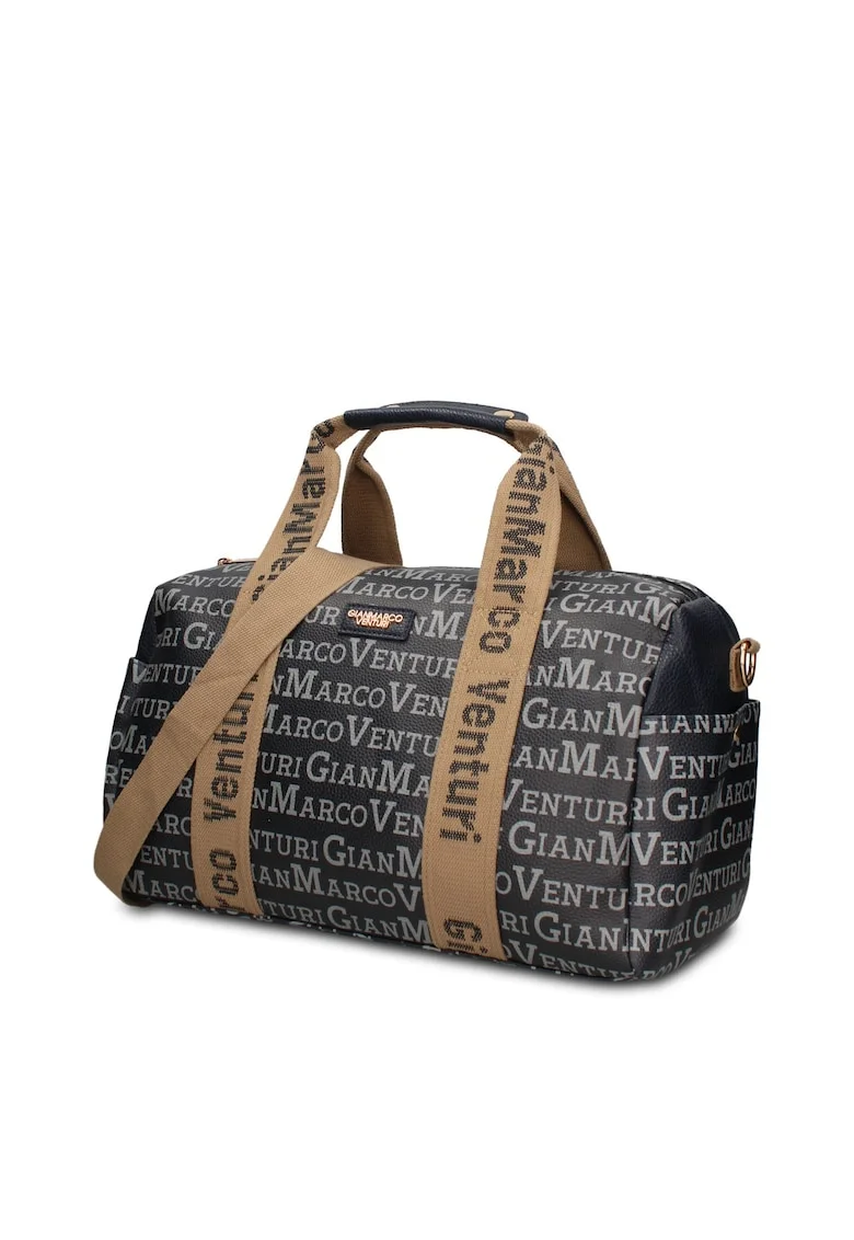 Geanta duffle de piele ecologica cu buzunare exterioare Lunaria Chic, Negru
