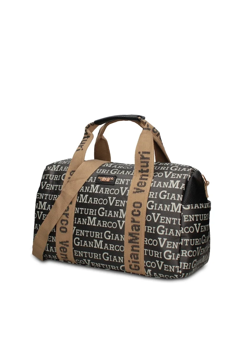 Geanta duffle de piele ecologica cu buzunare exterioare Lunaria Chic, Negru