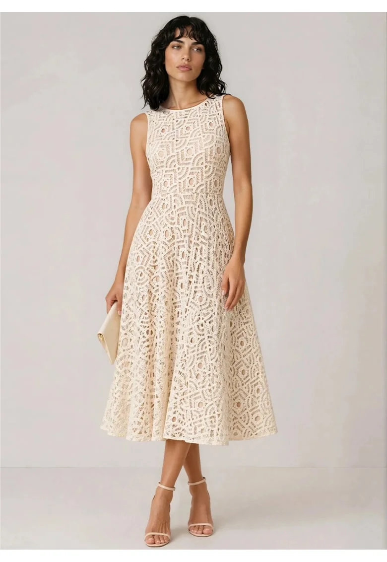 Rochie midi din bumbac macrame CHIARA