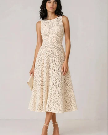 Rochie midi din bumbac macrame CHIARA