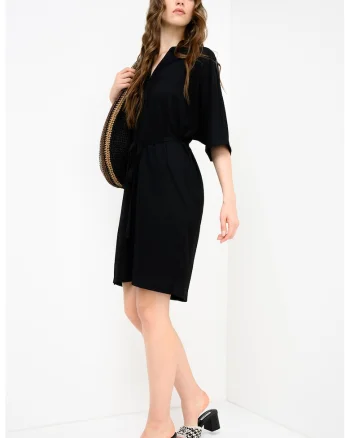 Rochie scurta cu cordon in talie, Negru