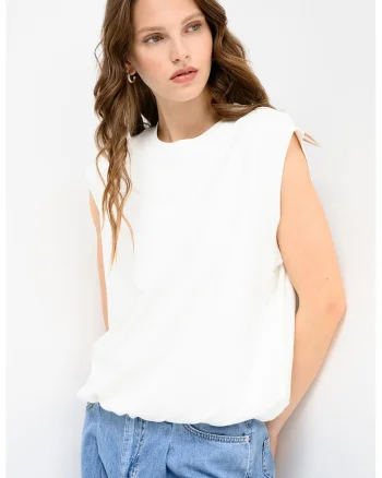 Tricou supradimensionat din amestec de modal, Alb murdar