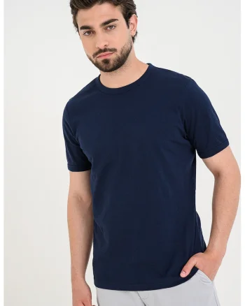 Tricou regular-fit cu decolteu la baza gatului, Bleumarin