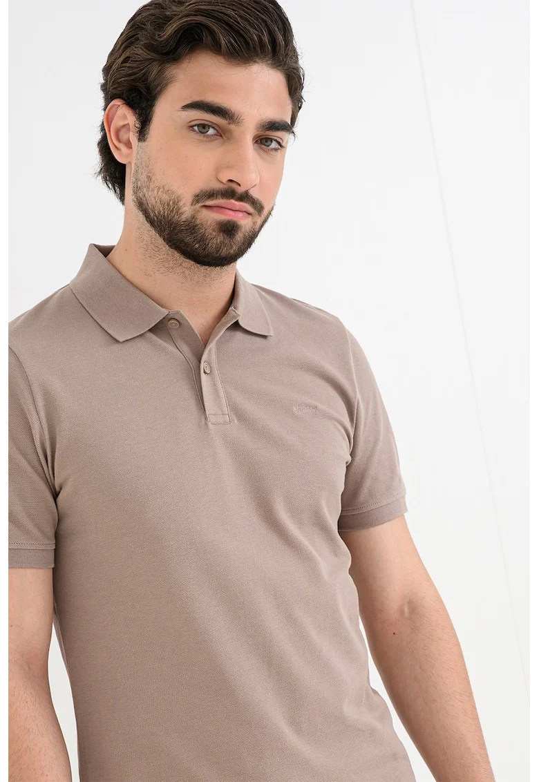 Tricou polo de bumbac cu model uni, Maro taupe deschis