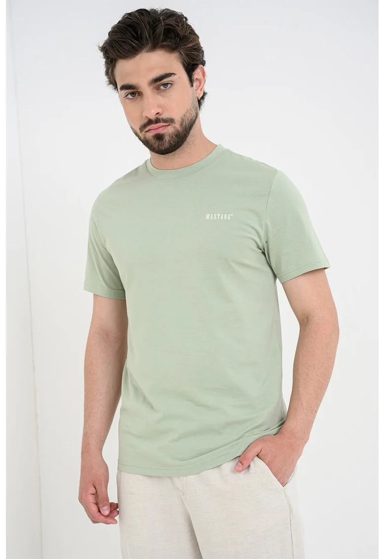Tricou cu decolteu la baza gatului si logo discret Austin, Verde masliniu pal