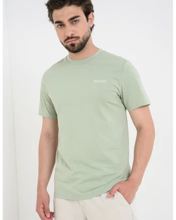 Tricou cu decolteu la baza gatului si logo discret Austin, Verde masliniu pal