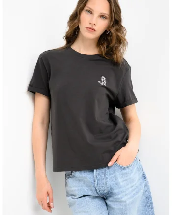 Tricou din bumbac cu broderie discreta Monroe, Negru carbon