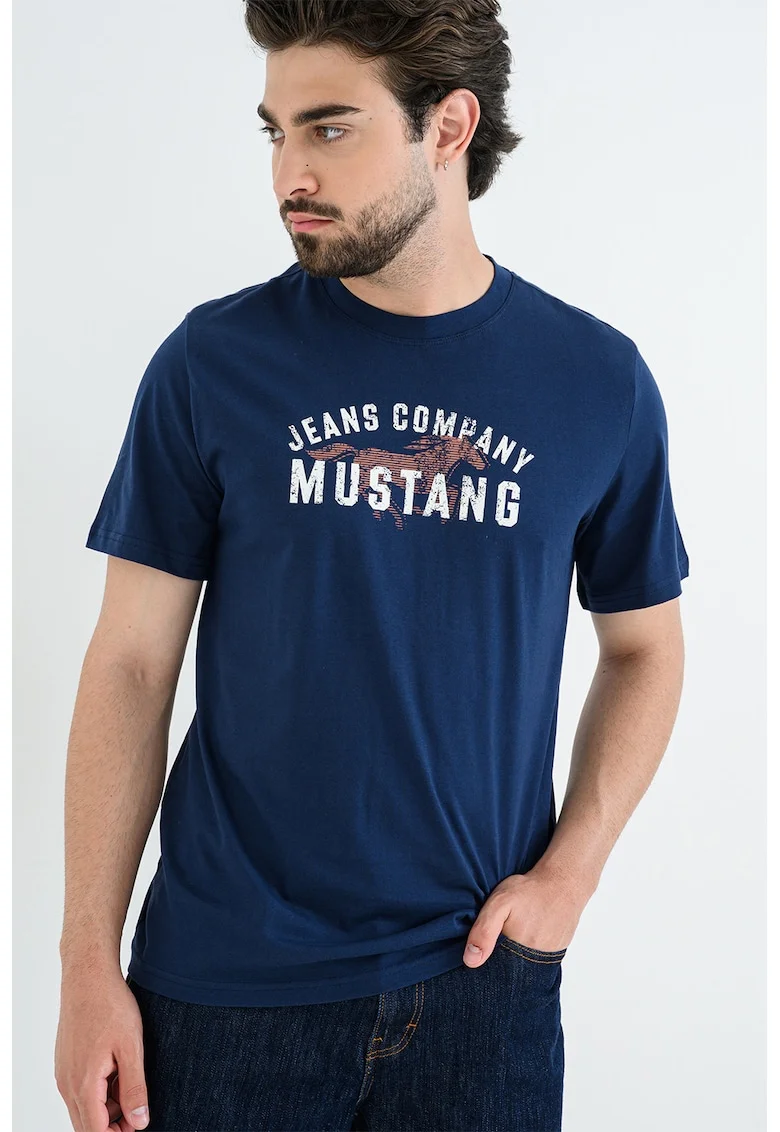 Tricou cu logo Austin, Alb/Bleumarin