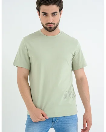 Tricou din bumbac cu decolteu la baza gatului Austin, Maro taupe/Verde masliniu pal