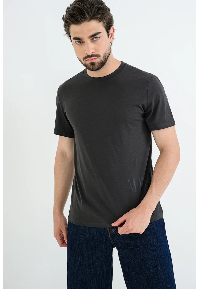 Tricou din bumbac cu decolteu la baza gatului Austin, Gri inchis