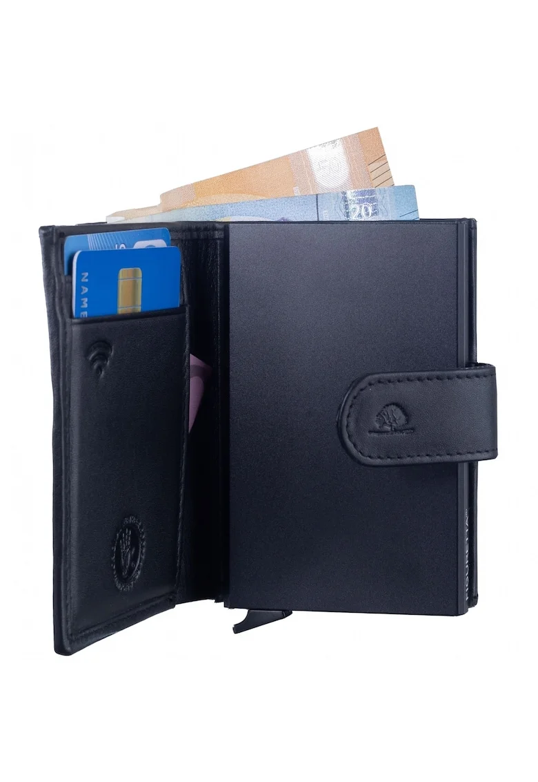 Portofel unisex piele naturala negru 8 x 10 cm, Royal Nappa,