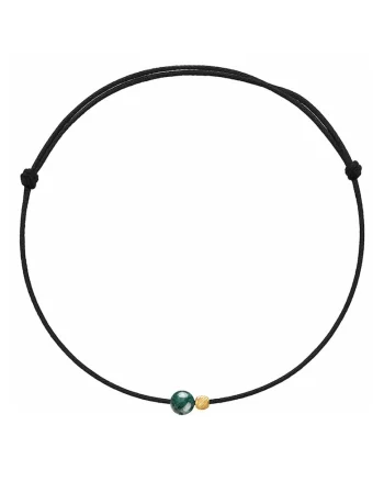 Bratara de picior cu o biluta din AUR 14K si piatra Naturala Agat Indian, snur negru reglabil