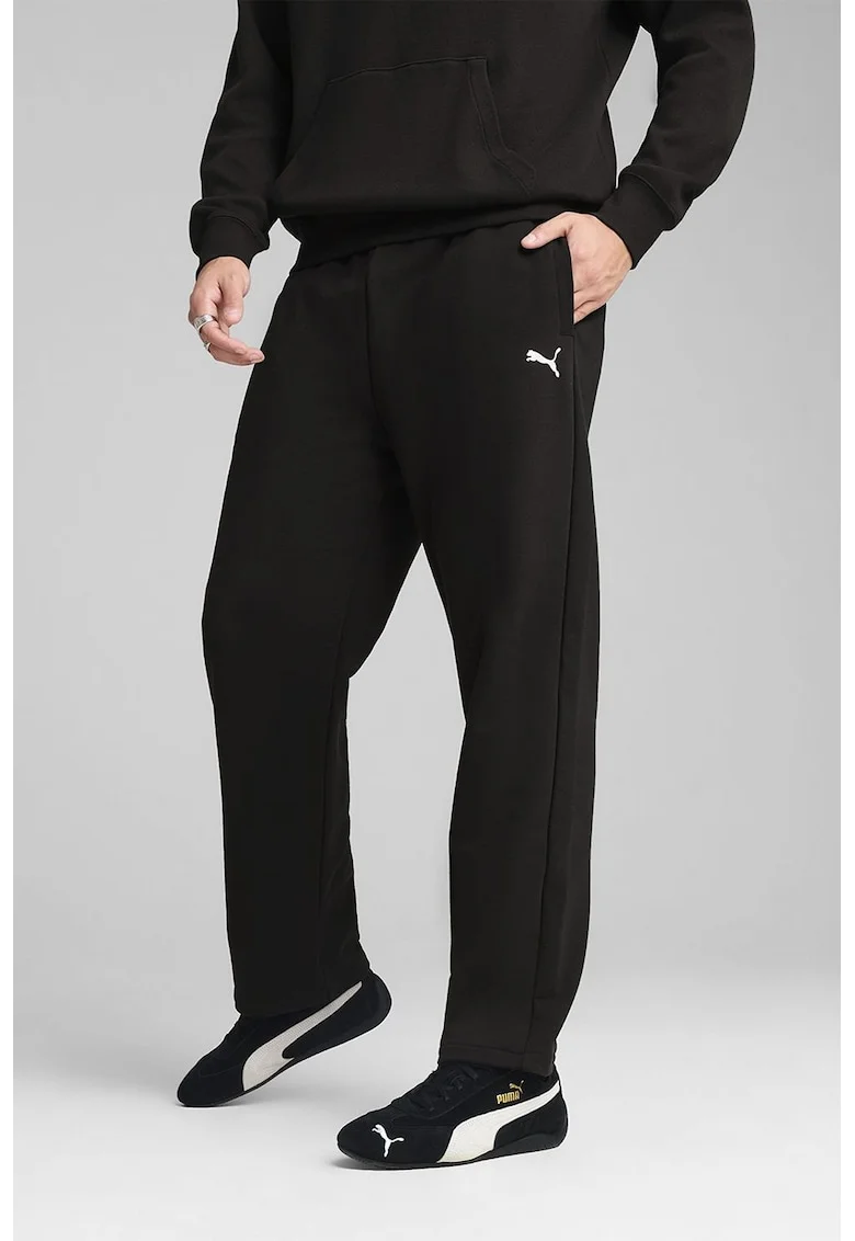 Pantaloni drepti cu snur in talie, Negru