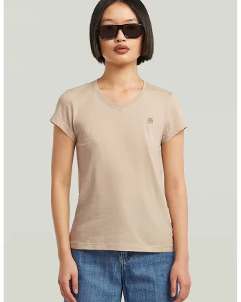 Tricou de bumbac organic cu decolteu in V Eyben, Bej inchis