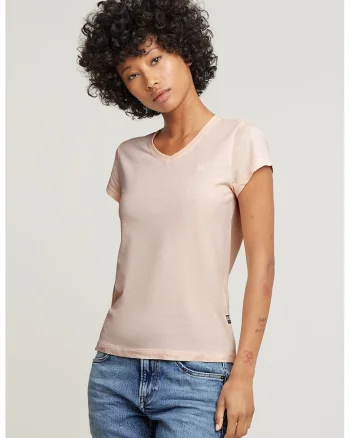 Tricou de bumbac organic cu decolteu in V Eyben, Nude rose
