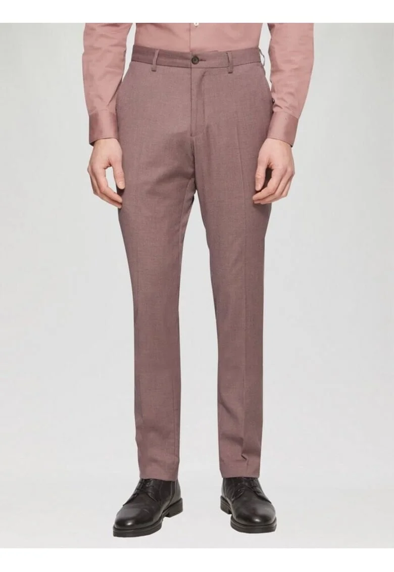 Pantaloni costum barbati, cu talie medie si croiala Slim fit, Liliac inchis, Mov